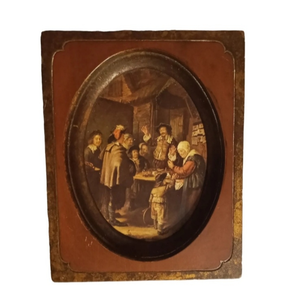 Vintage Wood Framed Print Of Gerard Dou Painting "The Charlatan" Fine Art